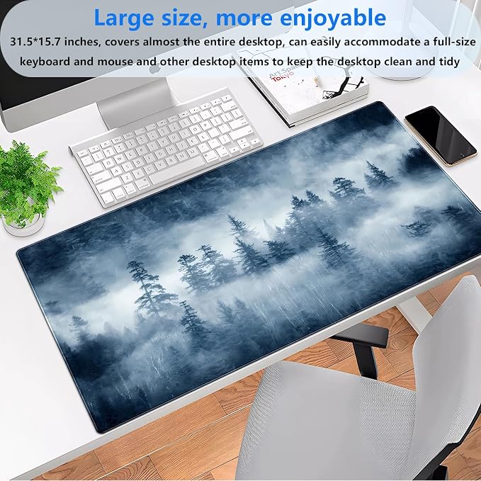 Forest Nature Scenery Mountain Desk Pad Extra Large 31.5"x15.7" Gaming Mouse