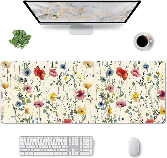 Wild Flowers Large Mouse Pad, Gaming Keyboard Desk Pad, Extended Mouse Mat
