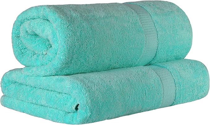 Superior Egyptian Cotton Pile Bath Sheet Set of 2, Ultra Soft Luxury Towels, Thick Plush Essentials, Absorbent Heavyweight, Guest Bath, Hotel, Spa, Home Bathroom, Shower Basics, Turquoise