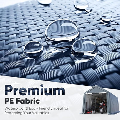 Quictent Heavy Duty 8x10FT Carport Shelter with Roll-Up Mesh Windows & Reinforced Frame, Portable Garage Canopy for Motorcycle Storage, Outdoor Equipment, Patio Furniture Cover - Dark Gray