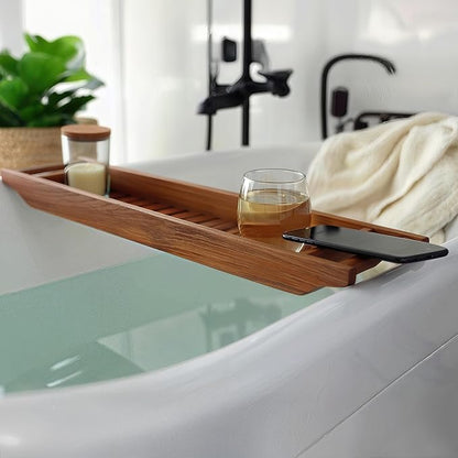 Bare Decor Vaske Natural Teak Wood Bathtub Caddy, 33" Wide