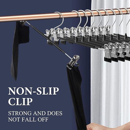 Pants Hangers with Clips for Women 120 Pack Adjustable Heavy Duty Space Saving Skirt Hangers Non-Slip Trousers, Jeans Clothes,Shorts Black,14Inch