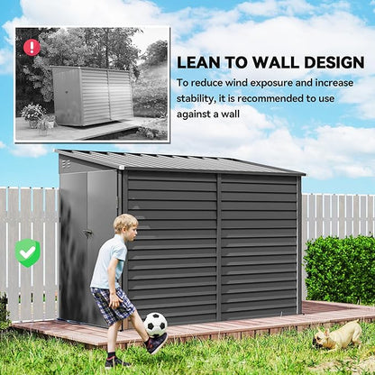 Outsunny 4.6' x 9' Steel Outdoor Storage Shed, Lean to Shed, Metal Tool House with Foundation Kit, Lockable Doors, Gloves and 2 Air Vents for Backyard, Patio, Lawn, Dark Gray