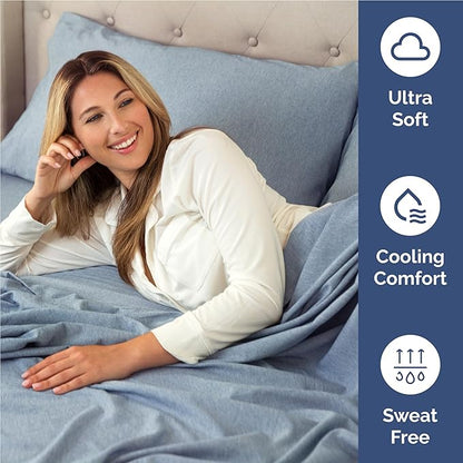 Full Size 4 Piece Sheet Set - Comfy Breathable & Cooling Bed Sheets Set - Hotel Luxury Bedding for Women, Men, Kids, Teens, Boys & Girls - Deep Pockets, Soft & Wrinkle Free - Blue (Heathered Sheets)