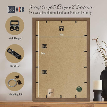 VCK 16x24 Brown Poster Frames 3 Pack, High-End Wood Wide Border Picture Frame,Multi-Directional Display Family Photos, Office Prints, Studio/Gallery/Home Artwork