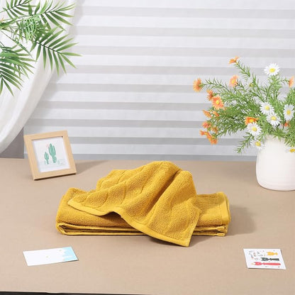 3 Pack Mustard Hand Towels Set, 100% Cotton Wavy Striped Jacquard Towels for Bathroom Kitchen 13.4 x 29.5 Inches (3 PCS Mustard)