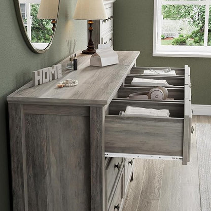 LGHM Dressers for Bedroom with 8 Drawers,54" Long Dresser Wood Legs, Modern Farmhouse Wood Chest of Drawers, Wide Dresser with Deep Drawers, Light Gray