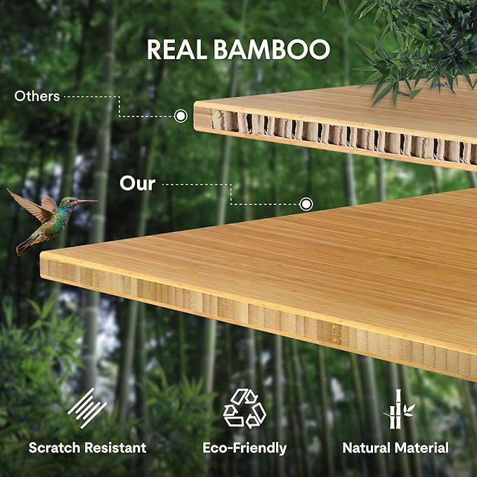 FLEXISPOT EN1 Bamboo Standing Desk, 55 x 28 Inches One-Piece Electric Adjustable Height Desk (Silver Frame + Bamboo Curved Desktop, 2 Packages)
