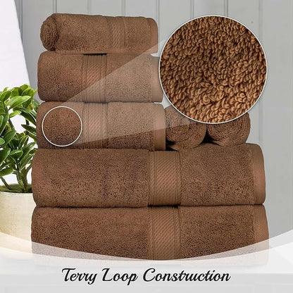 Superior Egyptian Cotton Pile Hand Towel Set of 4, Ultra Soft Luxury Towels, Thick Plush Essentials, Absorbent Heavyweight, Guest Bath, Hotel, Spa, Home Bathroom, Shower Basics, Chocolate