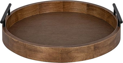 Kate and Laurel Lipton Modern Round Wood Decorative Tray, 18" Diameter, Rustic Brown and Black, Decorative Accent Tray for Storage and Display