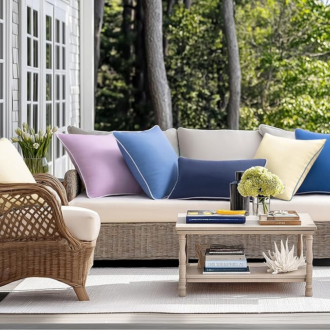 Phantoscope Pack of 2 Outdoor Waterproof Throw Pillow Covers Decorative Square Cushion Case Patio Pillows for Couch Tent Sunbrella, Foggy Blue 12x20 inches