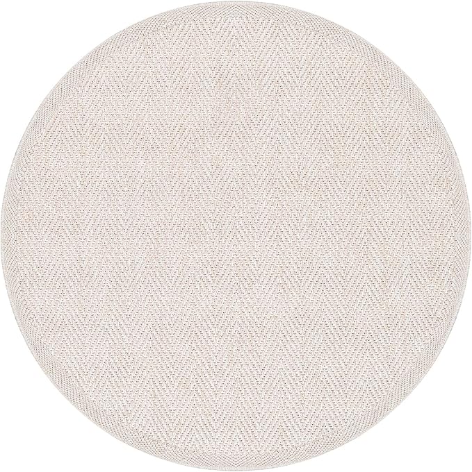 CAMILSON Easy Jute Round Rug 6ft Indoor Outdoor Off-White Color Fiber Area Rugs for Living Room and Patio Rug Herringbone Boho Woven Design Easy-Cleaning Washable Outside Carpet Alfombras (6 Round)