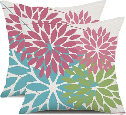 DFXSZ Outdoor Throw Pillow Covers 16x16 Inch Set of 2 Waterproof Spring Summer Geometric Elegant Pink Blue Green Outdoor Easter Pillow Covers for Patio Funiture Garden Couch 168B16