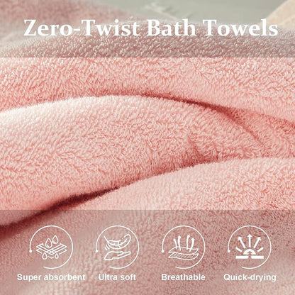 COZYART Soft Pink Bath Towel Set for Bathroom Soft Absorbent Durable 650 GSM Turkish Cotton Towel Sets of 6, 2 Large Bath Towels, 2 Hand Towels, 2 Washclothes