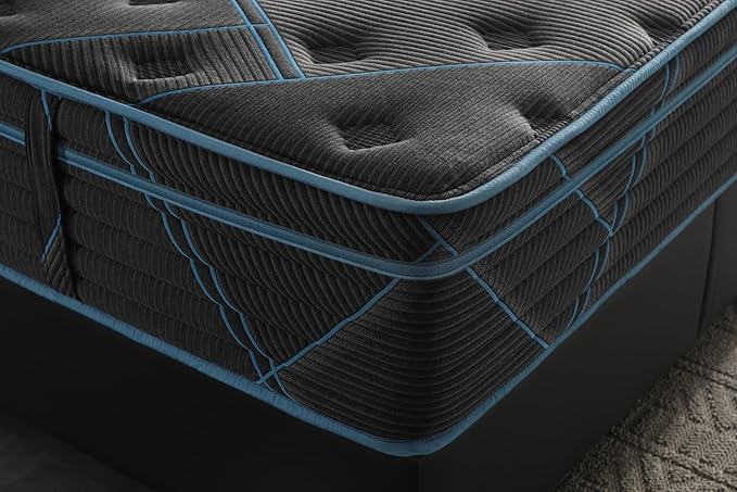 Ottomanson Full 13" Luxury Black vBlue Eurotop Mattress - Inspired by Ancient Egypt - Medium-Firm Memory Foam Comfort - Premium Quilted Cover - Made in USA - Fiberglass-Free - Bed in a Box