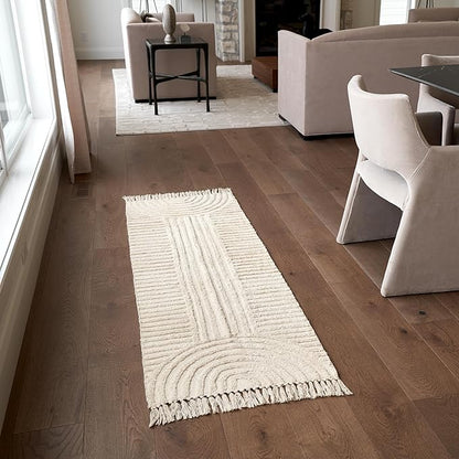 Beautiful 2x6 ft. Boho Runner Rug with Tassels for Your Hallway, Bedroom Or Living Room - Soft Cotton Carpet Fits Perfectly in Any Kitchen/Dining Space - Washable Rug Enhances Any Home Decor