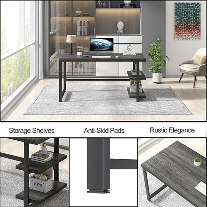 FOLUBAN Home Office Desk, Modern Computer Desk with Storage Shelf, Wood Study Writing Gaming Table for Bedroom Living Room, Industrial Dark Gray, 53 Inch