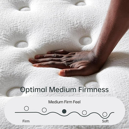 King Mattress 14 Inch,Medium Firm Hybrid with Memory Foam& Individually Wrapped Pocket Coils for Support,CertiPUR-US Certified,Fiberglass-Free