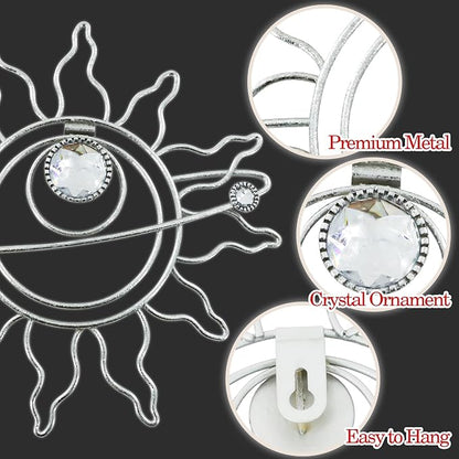 Silver Metal Wall Art, Abstract Sun Moon Star Decor, Modern Line Art Valentine Decorations, Mystical Star Circle Planet Handmade Wall Valentine Decor for Living Room Kitchen Office 9 inch