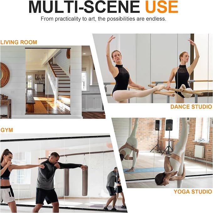 Delma Home Gym Mirror, 70''x24''x2PCS Black Wall Mounted Large Frameless Tempered Glass Wall Mirror for Home Gym, Garage, Bedroom, Bathroom
