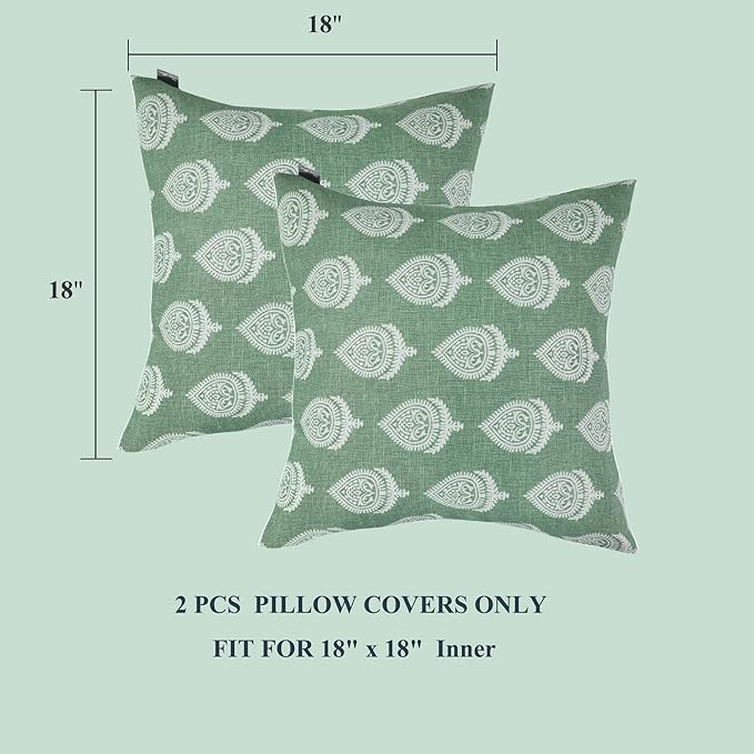FUNHOME Outdoor Pillow Covers ONLY, No Insert! Pack of 2 Square Throw Pillow Covers, Decorative Water-Repellent Modern Cushion Cases for Sofa Patio Couch Decoration 18 x 18 Inch-Fair Green