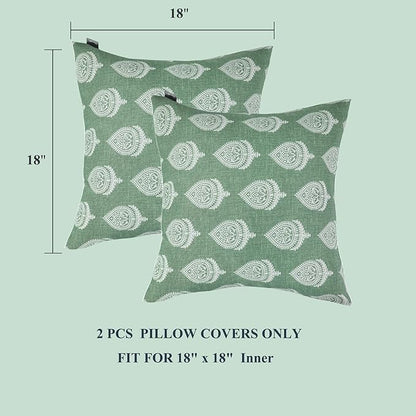 FUNHOME Outdoor Pillow Covers ONLY, No Insert! Pack of 2 Square Throw Pillow Covers, Decorative Water-Repellent Modern Cushion Cases for Sofa Patio Couch Decoration 18 x 18 Inch-Fair Green