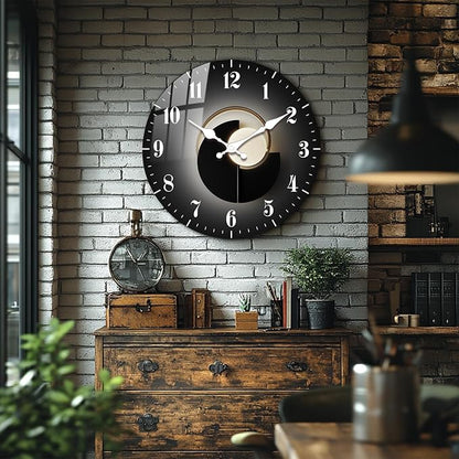 12 Inch Black Wall Clock – Minimalist Black and Gold Analog Wall Clocks, Silent Non Ticking Wall-Clock Battery Operated Decorative for Bedroom, Kitchen Décor