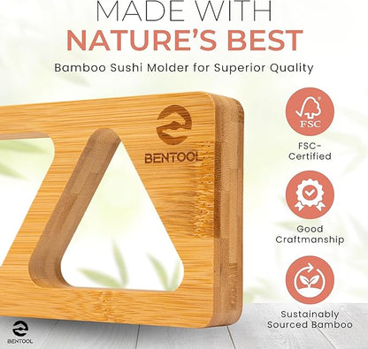 Onigiri Mold Set for Japanese Gift - Bamboo Medium Rice Ball Mold Kit for a DIY Bento Picnic - Wooden Rice Molds for Kids' and Family Lunch/Snack