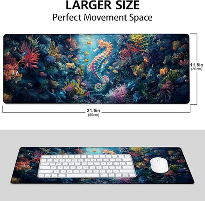 Seahorse Large Mouse Pad, Gaming Mouse Pad, Keyboard Mat, Non-Slip Rubber Base