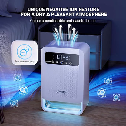 Frizzlife DH80 Air Dehumidifier, 135oz Water Tank W/Purifying Function