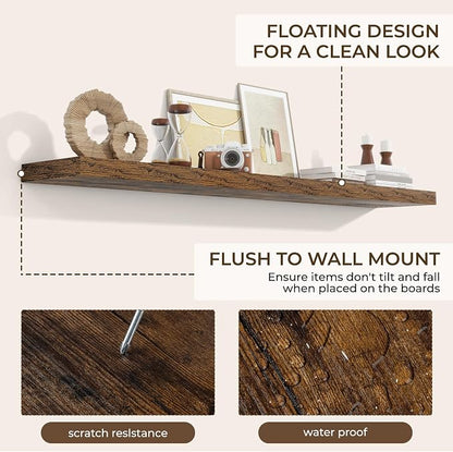 RICHFOCUS 72Inch Floating Shelves for Wall 1 Pack Shelves for Bedroom|Kitchen|Bathroom Wall Mounted Rustic Wood Floating Shelf with Invisible Brackets for Books|Storage|Decor, Rustic Brown