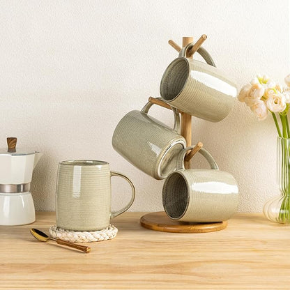 GBHOME Large Coffee Mugs Set of 6, 18oz Handmade Ceramic Coffee Mugs Set with Gradient color for Latte/Tea/Beer/Hot Cocoa, Dishwasher & Microwave Safe, Khaki