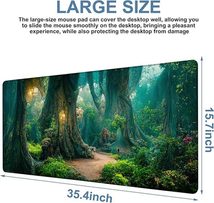 Gaming Desk Pad Large Extra Length Mysterious Forest Mouse Pad Keyboard Laptop