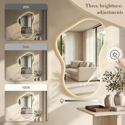 24×36 Irregular Backlit Mirror Asymmetrical Bathroom Mirror with Lights LED Dimmable Mirror for Bathroom Makeup Area