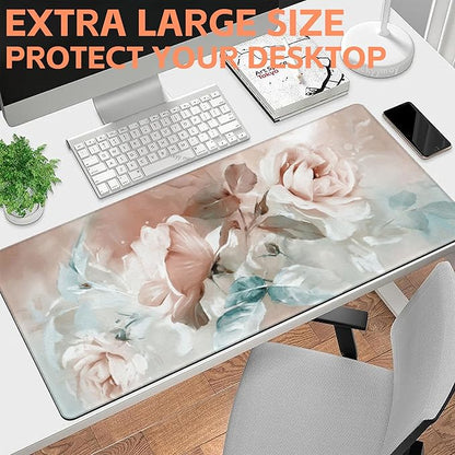 Mouse Pad Large Rose and Leaves Non-Slip Game Desk Mat