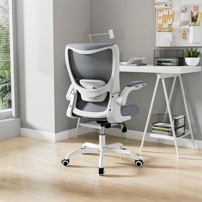 Office Chair, Ergonomic Desk Chair with Adjustable Lumbar Support and Flip up Armrest, Breathable Mesh Computer Chair for Home Office, Gray
