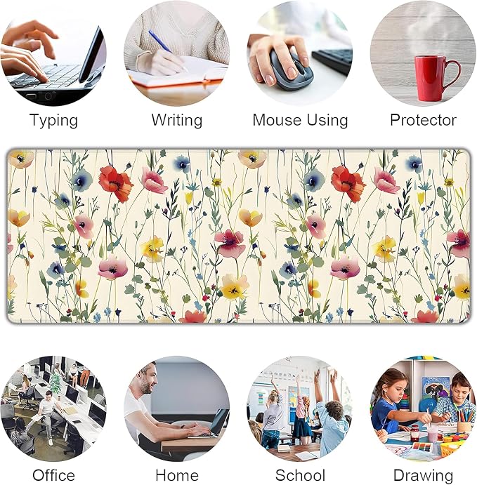 Wild Flowers Large Mouse Pad, Gaming Keyboard Desk Pad, Extended Mouse Mat