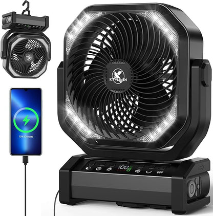 Camping Fan with Light - 20000mAh Rechargeable Battery Fan