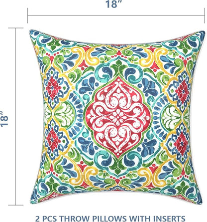 LVTXIII Set of 2 Patio Throw Pillows Waterproof 18"x18" Fade Resistant Outdoor Throw Pillows with Inserts, Fluffy Decorative Garden Toss Pillow Cushions for Home Patio Coach Sofa Use, Damask Red