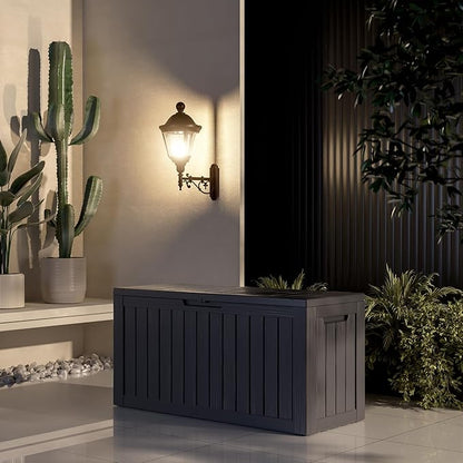 85 Gallon Deck Box Waterproof, Outdoor Storage Box Lockable for Patio Cushions, Garden Tools Accessories with Hydraulic Rod, UV-Resistant and Durable for Patio, Garden Use