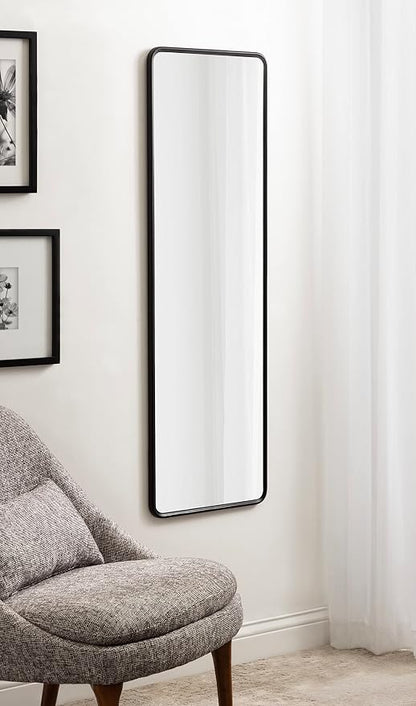 Kate and Laurel Caskill Modern Framed Full-Length Rounded Rectangle Mirror; 16 x 48; Black; Narrow Decorative Round Rectangular Statement Mirror for Wall