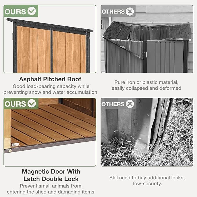 Outdoor Storage Shed with Floor - Waterproof Natural Fir Cabinet with Adjustable Shelves and Double Lock for Anti-Theft - Suitable for Storing Garden Tools, and Household Debris (Brown)