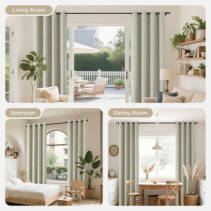 Joydeco Light Beige Blackout Curtains 120 Inches Long, Extra Long Curtains 120 Inch Length 1 Panel for Bedroom, Thermal Insulated Linen Black Out Curtains with Grommets(100x120, Light Beige)