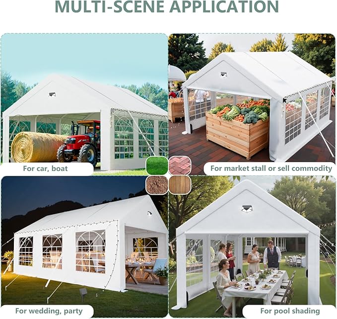 Carports 10X30 Heavy Duty,Car Ports with 180G Removable Side Walls,Carport Canopy,Car Shelter All Weather,Portable Car Port Garage,White