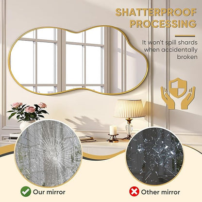Suidia Irregular Wall Mirror, 40"x26" Bathroom Mirror Asymmetrical Mirrors Artistic Mirrors Decorative for Living Room Bedroom Bathroom Hallway Entryway, Gold, Cloud Style