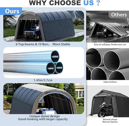 Carport 12x20 ft Heavy Duty w/Translucent Roof, All-Season Waterproof UV Protected Outdoor Car Ports w/Reinforced Metal Frame Ventilated Doors,Portable Garage Car Shelter for Boat Truck Yacht