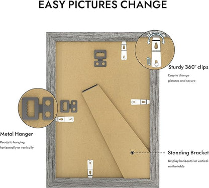 6x9 Picture Frame with Glass, Display Pictures 5x8 with Mat or 6 x 9 without Mat - Wall and Tabletop, 6 by 9 Photo Wooden Frames (Grey, 1 Pack)