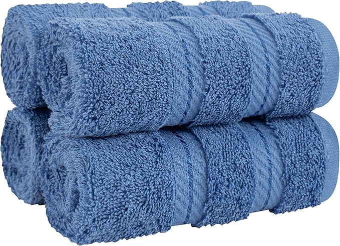 American Soft Linen Luxury Washcloths for Bathroom, 600 GSM 100% Cotton 4 Piece Turkish Wash Cloth Set, 13x13 in Soft Rags for Body and Face, Electric Blue Washcloths