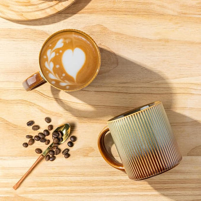 theterra Ceramic Coffee Mugs Set of 4, 14.2oz Handmade Coffee Cups with Handle for Latte, Tea, Milk, Beer, Hot Cocoa, Sage Umber