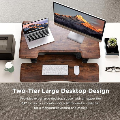32" Electric Standing Desk Converter, Dyropcurv Series Height Adjustable Computer Desk Ergonomic Home Office Desk for Adults, Sit to Stand Desk with Quiet Motor, Vintage Brown